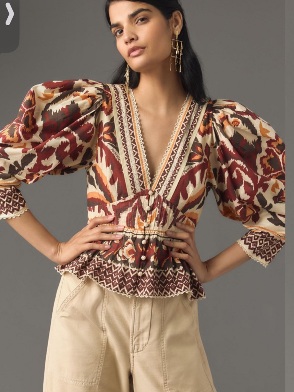 Farm Rio Toucans Scarf Puff Sleeve Blouse XS